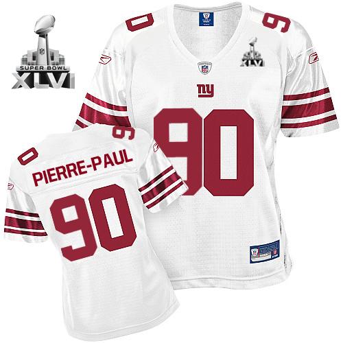 Giants #90 Jason Pierre-Paul White Women's Team Color Super Bowl XLVI Stitched NFL Jersey